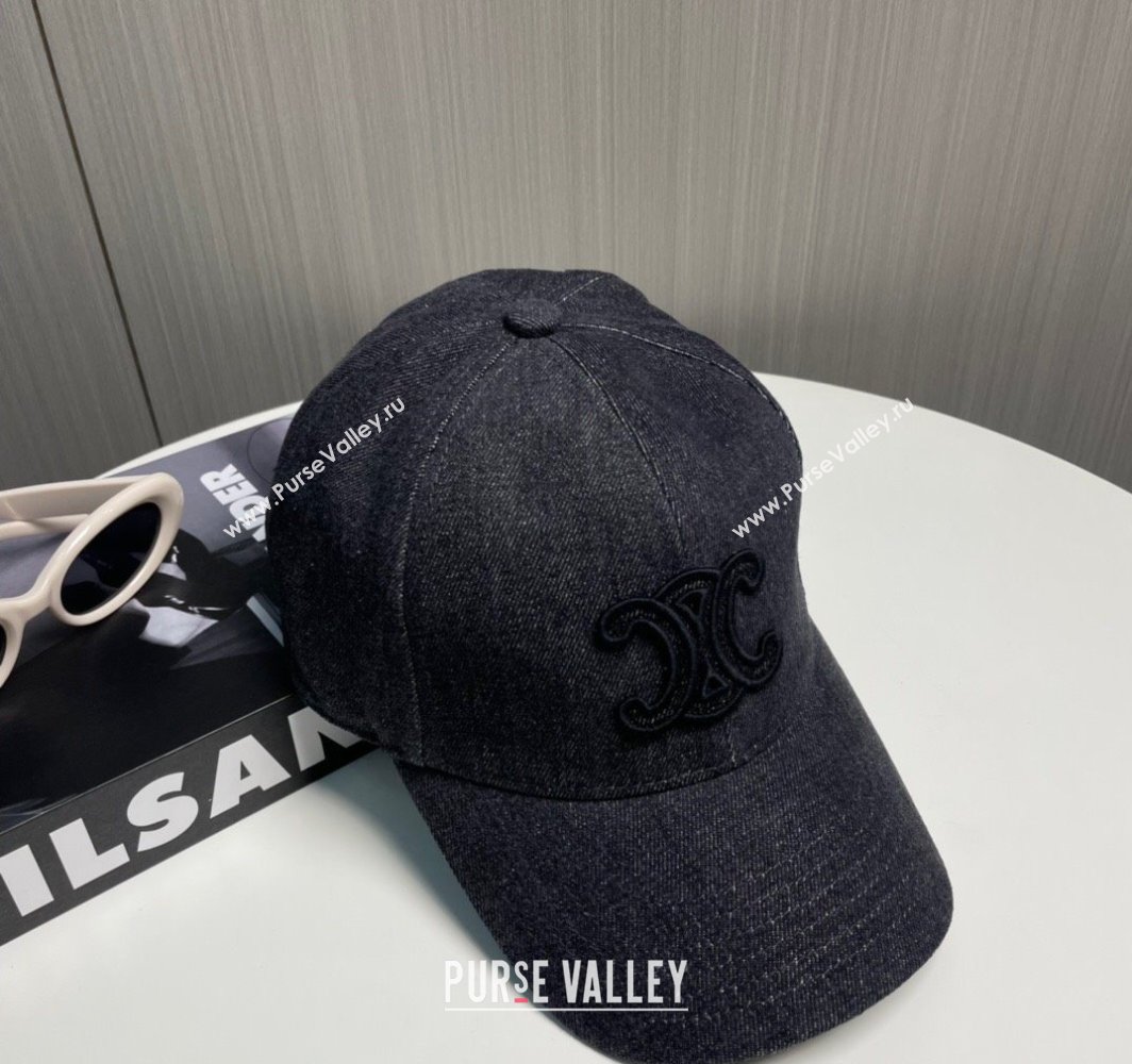 Celine Denim Baseball Hat with One-Tone Logo Black 2025 (SHI-250318016)