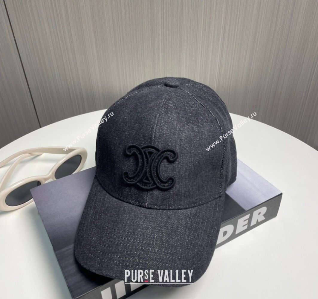 Celine Denim Baseball Hat with One-Tone Logo Black 2025 (SHI-250318016)