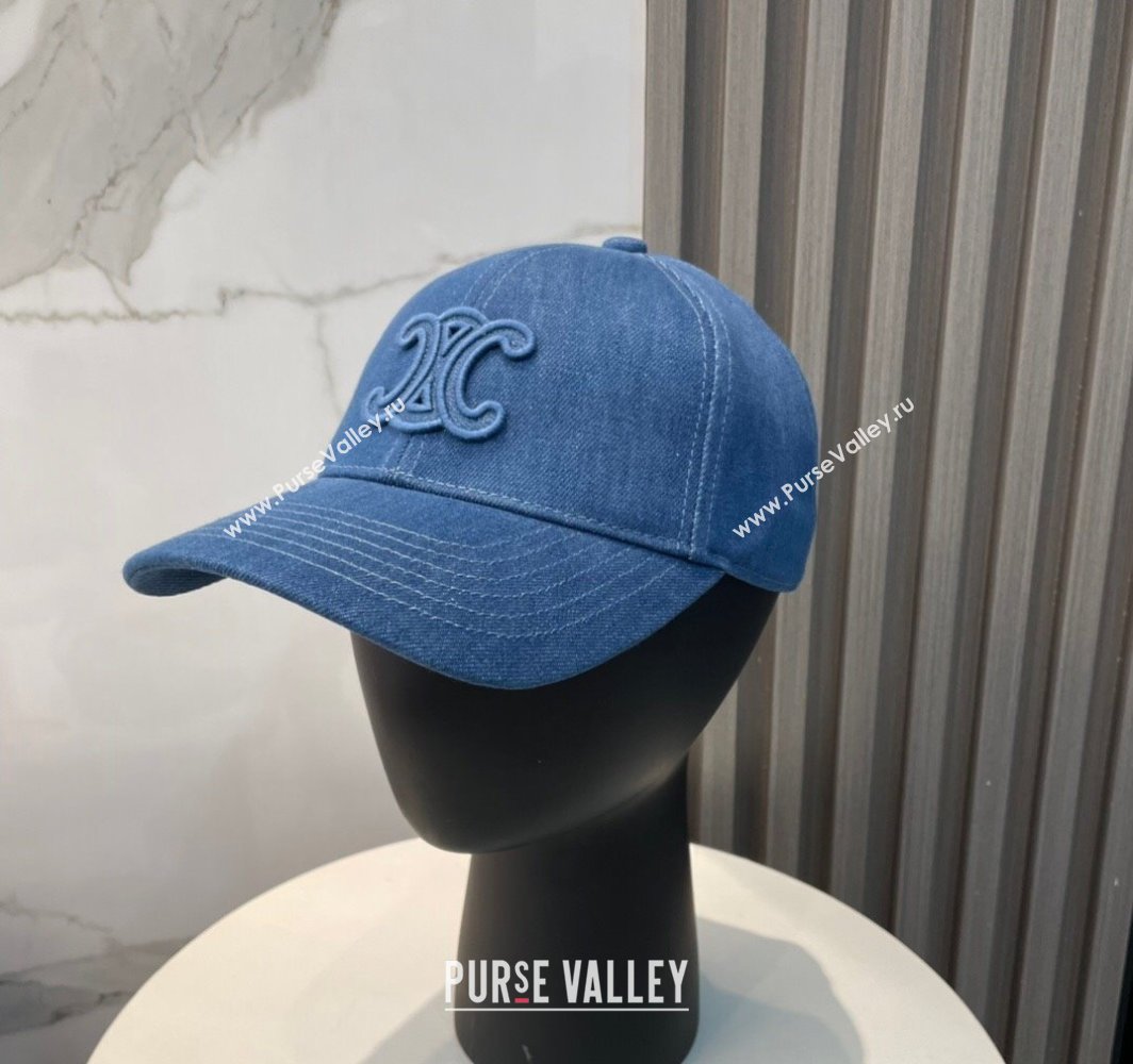 Celine Denim Baseball Hat with One-Tone Logo Blue 2025 (SHI-250318017)