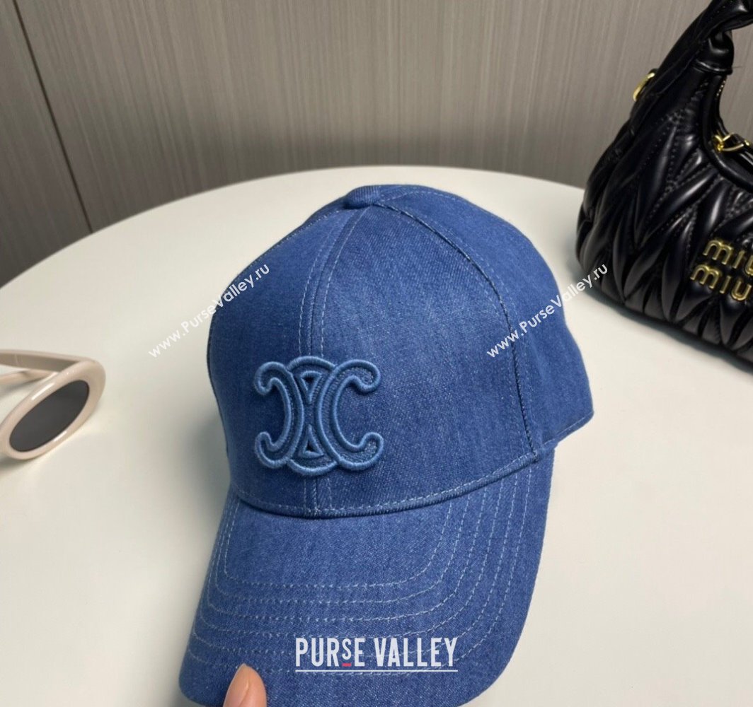 Celine Denim Baseball Hat with One-Tone Logo Blue 2025 (SHI-250318017)