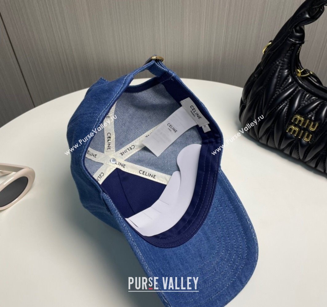 Celine Denim Baseball Hat with One-Tone Logo Blue 2025 (SHI-250318017)