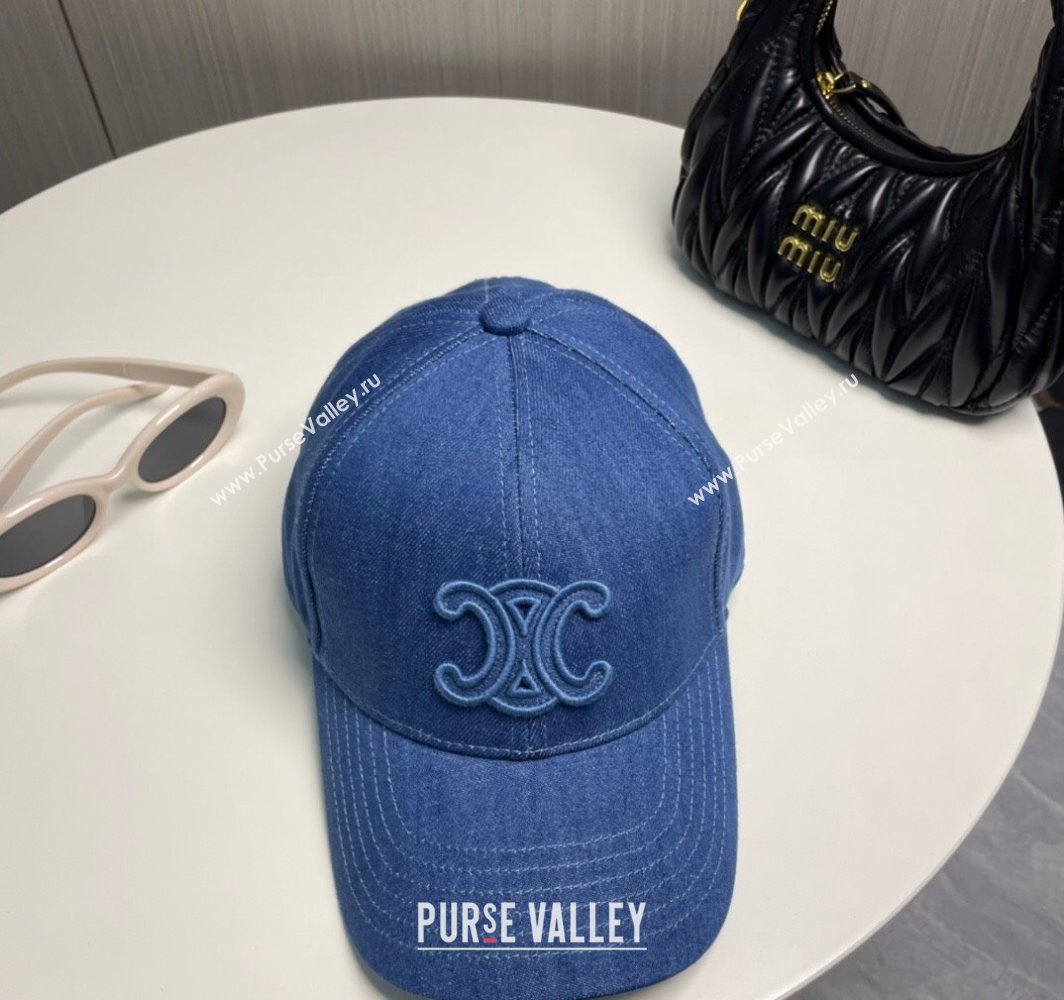 Celine Denim Baseball Hat with One-Tone Logo Blue 2025 (SHI-250318017)