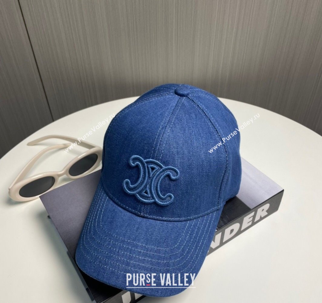 Celine Denim Baseball Hat with One-Tone Logo Blue 2025 (SHI-250318017)