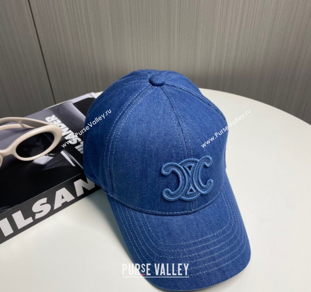Celine Denim Baseball Hat with One-Tone Logo Blue 2025 (SHI-250318017)