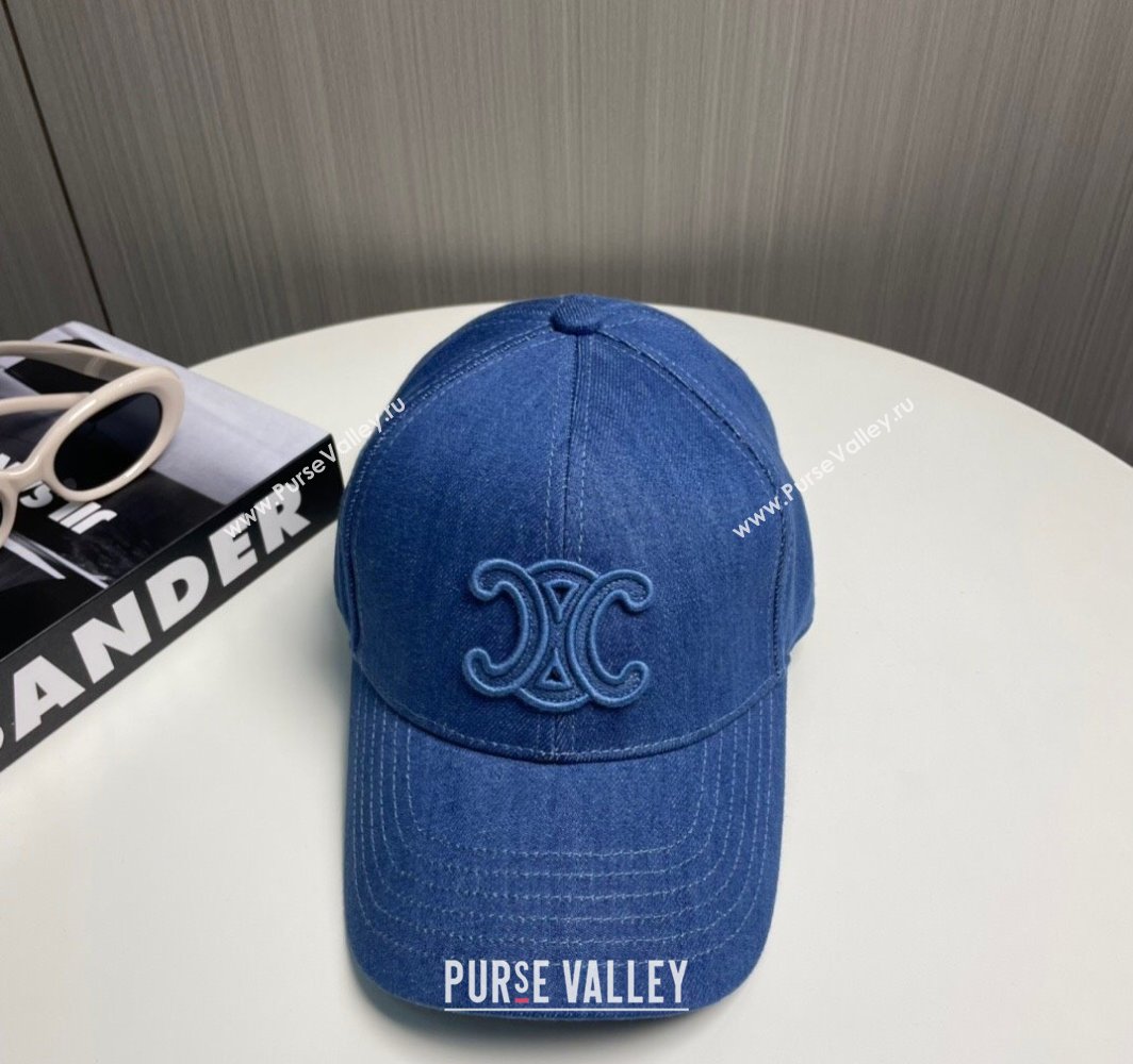 Celine Denim Baseball Hat with One-Tone Logo Blue 2025 (SHI-250318017)