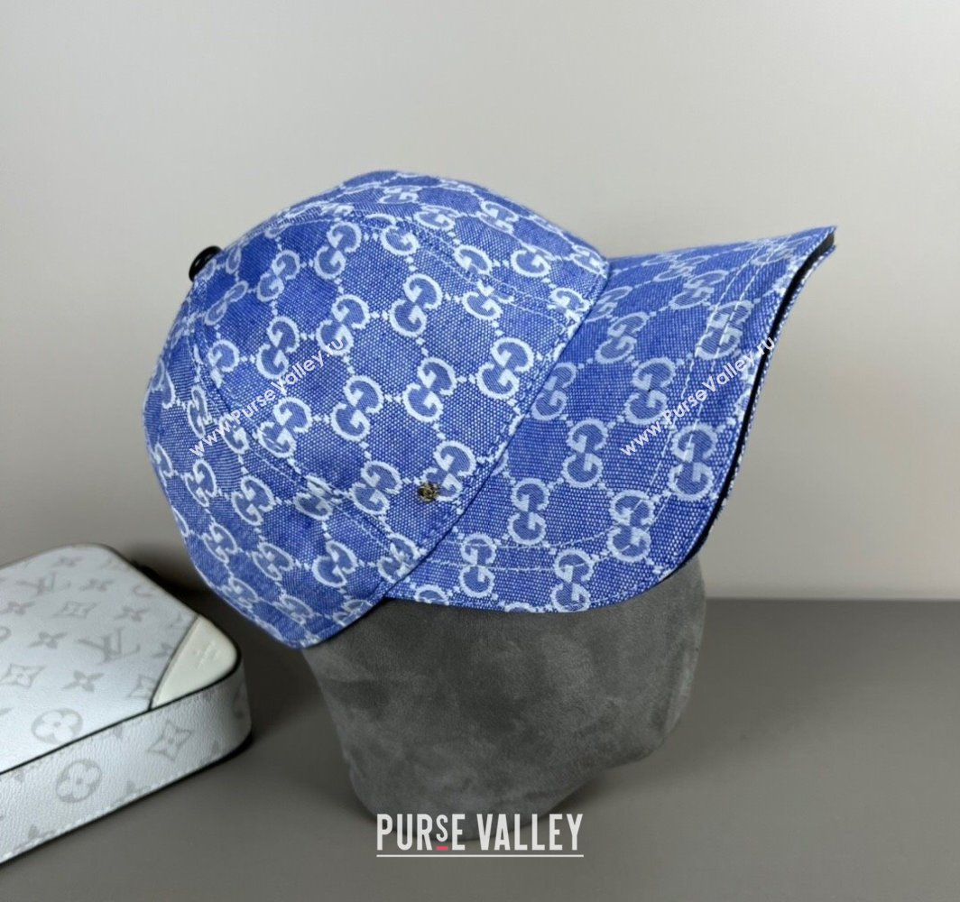 Gucci GG Embroidered Canvas Baseball Hat Light Blue 2025 0317 (SHI-250317089)