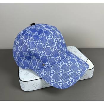 Gucci GG Embroidered Canvas Baseball Hat Light Blue 2025 0317 (SHI-250317089)