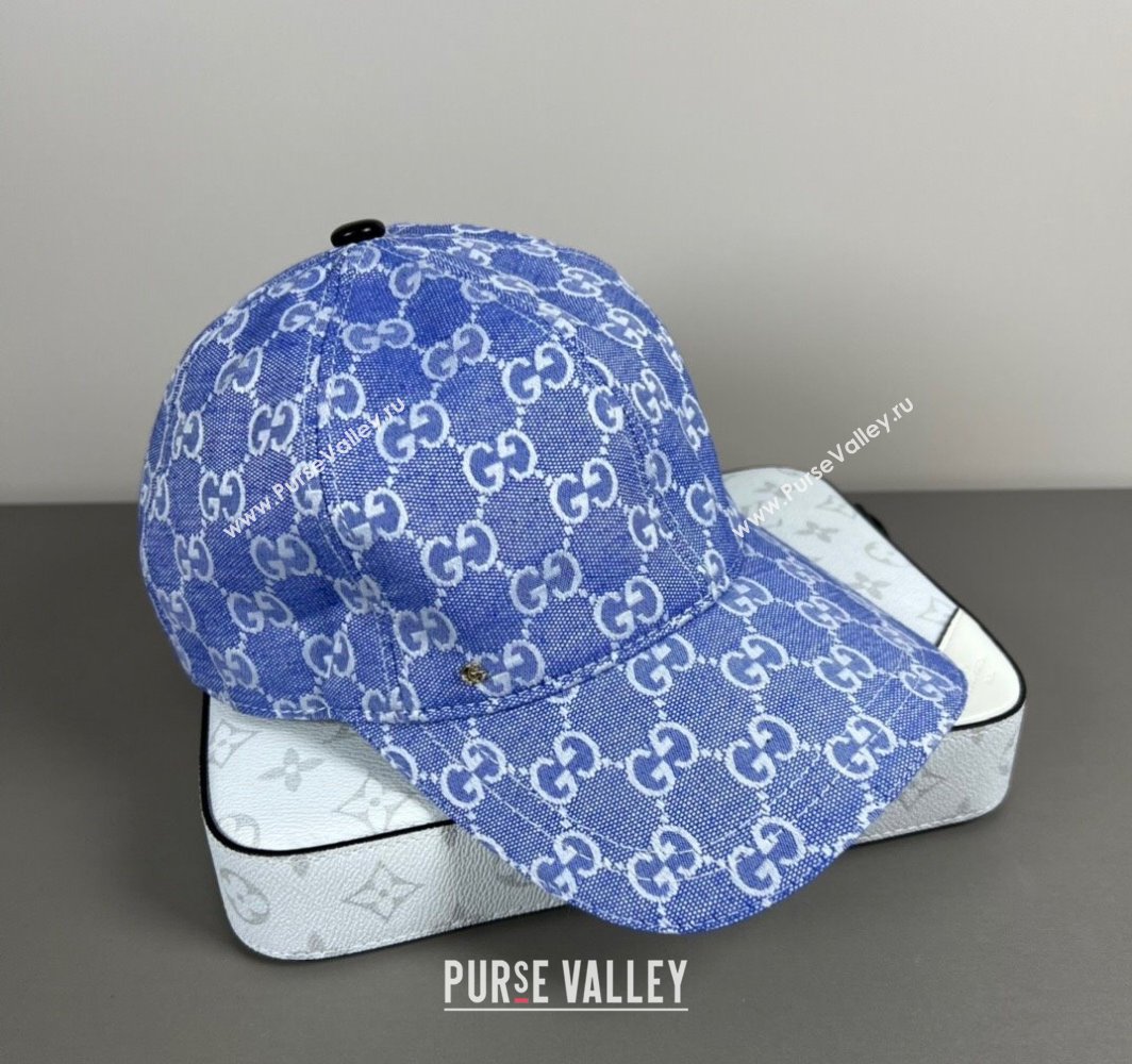 Gucci GG Embroidered Canvas Baseball Hat Light Blue 2025 0317 (SHI-250317089)