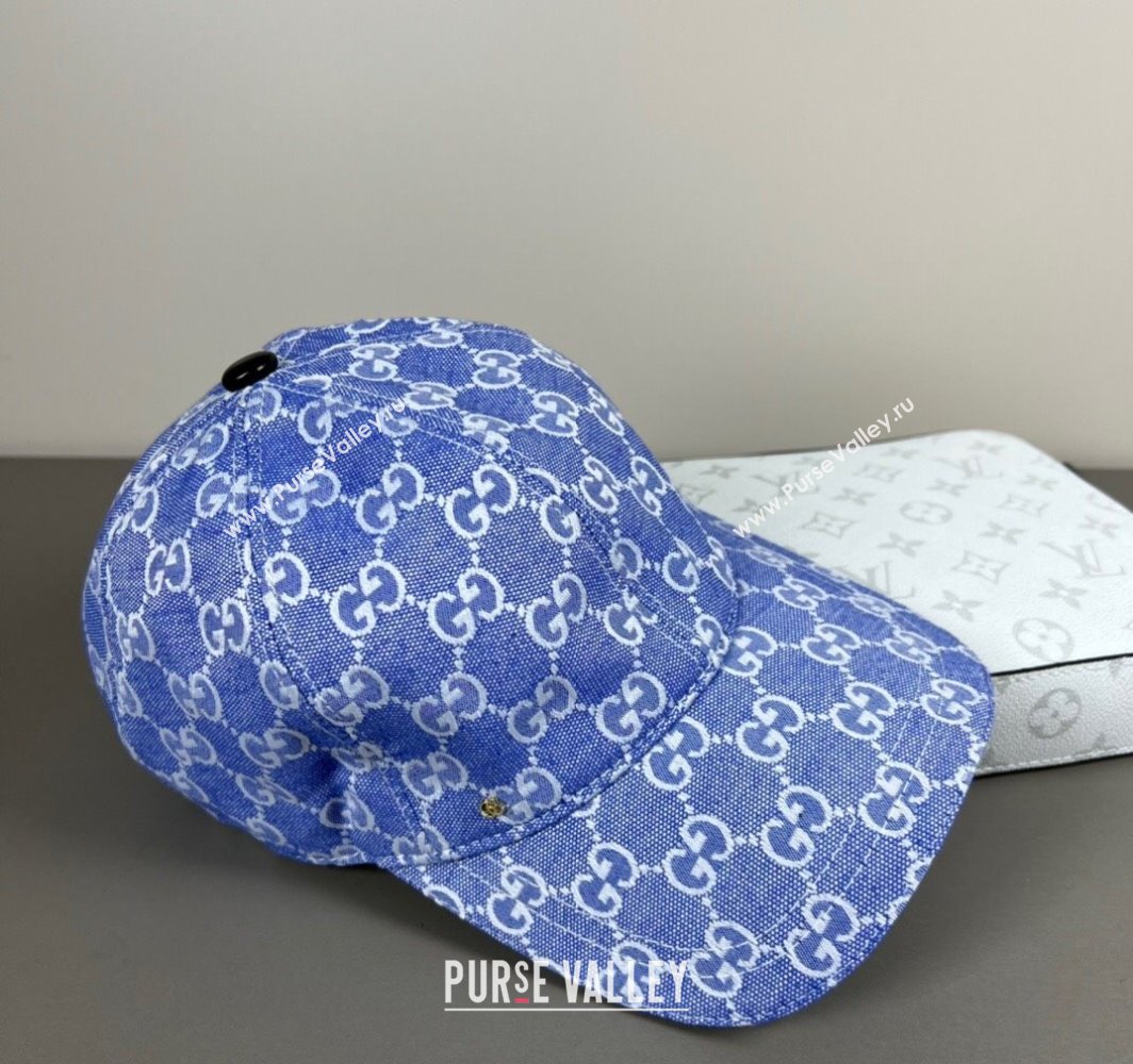 Gucci GG Embroidered Canvas Baseball Hat Light Blue 2025 0317 (SHI-250317089)