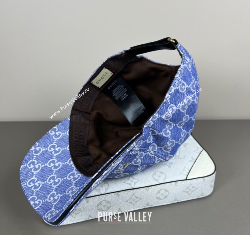 Gucci GG Embroidered Canvas Baseball Hat Light Blue 2025 0317 (SHI-250317089)