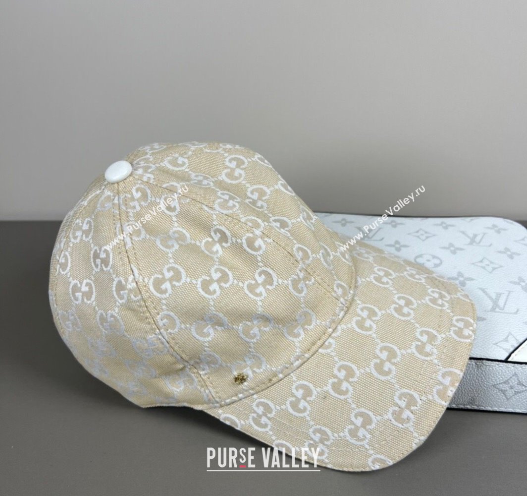 Gucci GG Embroidered Canvas Baseball Hat Beige/White 2025 0317 (SHI-250317091)