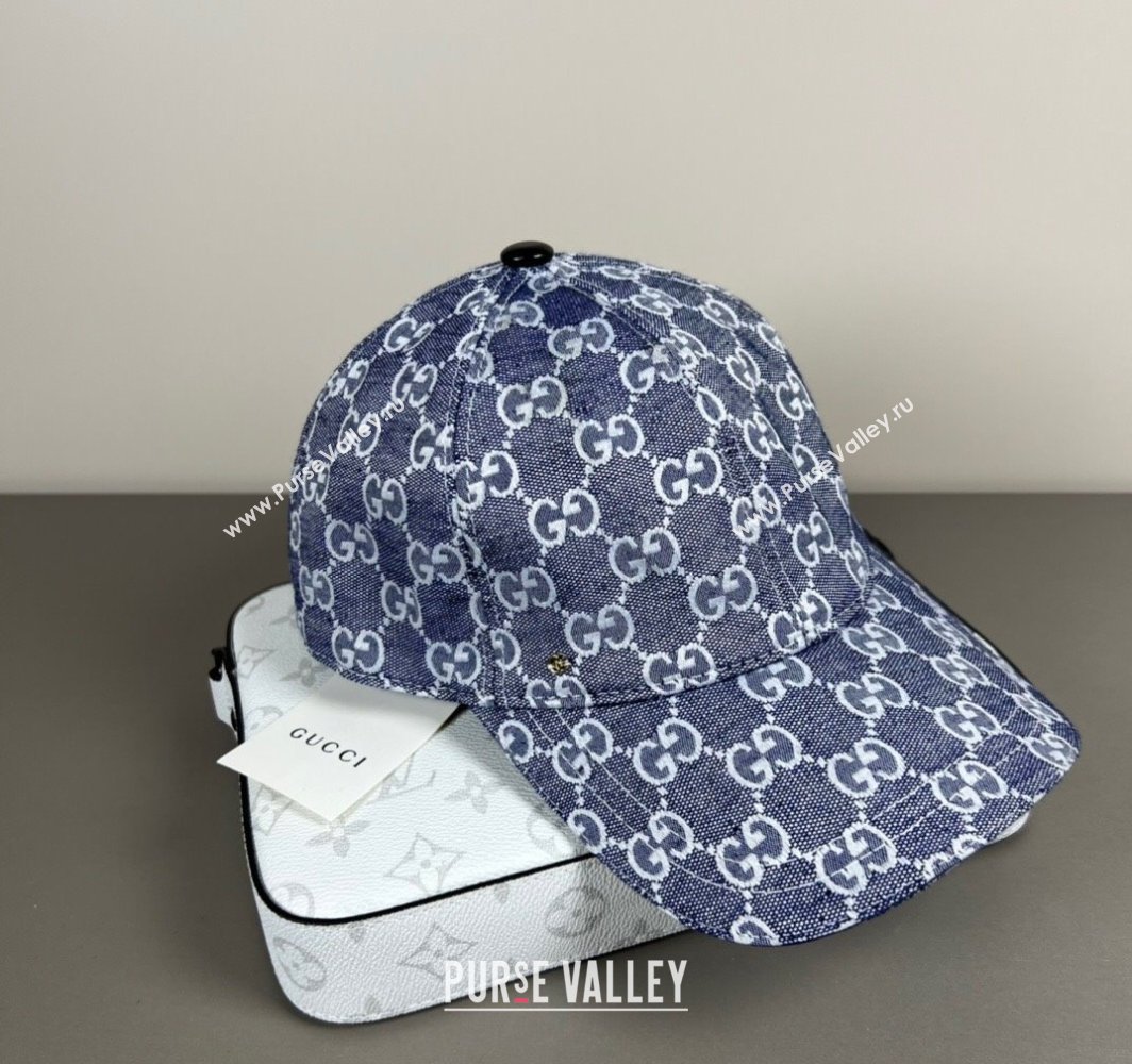 Gucci GG Embroidered Canvas Baseball Hat Dark Blue 2025 0317 (SHI-250317093)