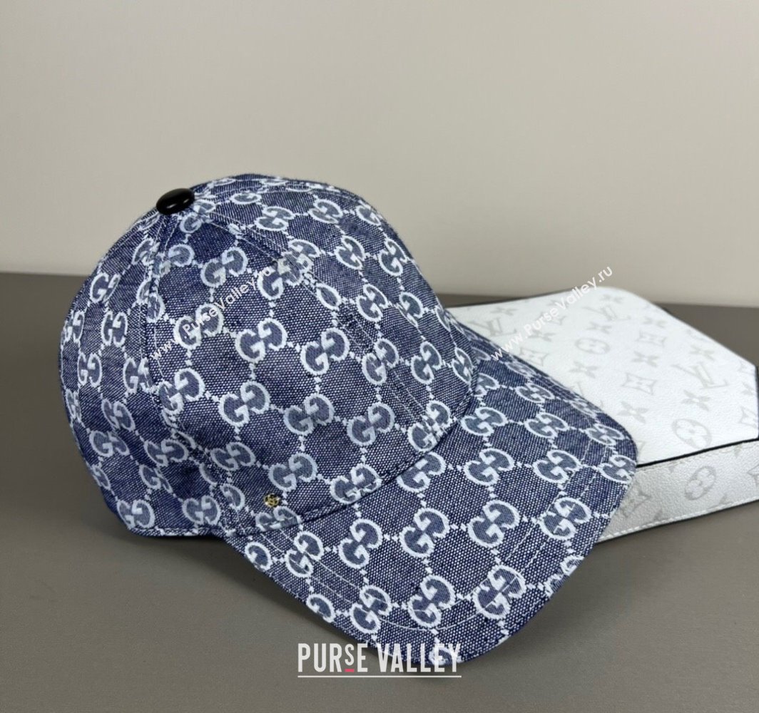 Gucci GG Embroidered Canvas Baseball Hat Dark Blue 2025 0317 (SHI-250317093)