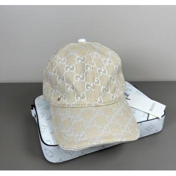 Gucci GG Embroidered Canvas Baseball Hat Beige/White 2025 0317 (SHI-250317091)
