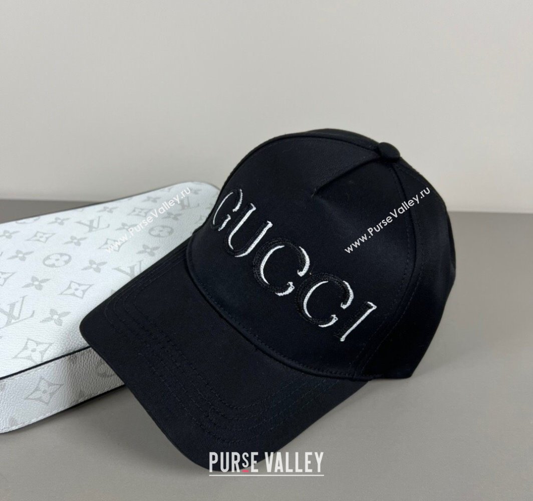 Gucci Canvas Baseball Hat with GUCCI Black/White 2025 0317 (SHI-250317086)