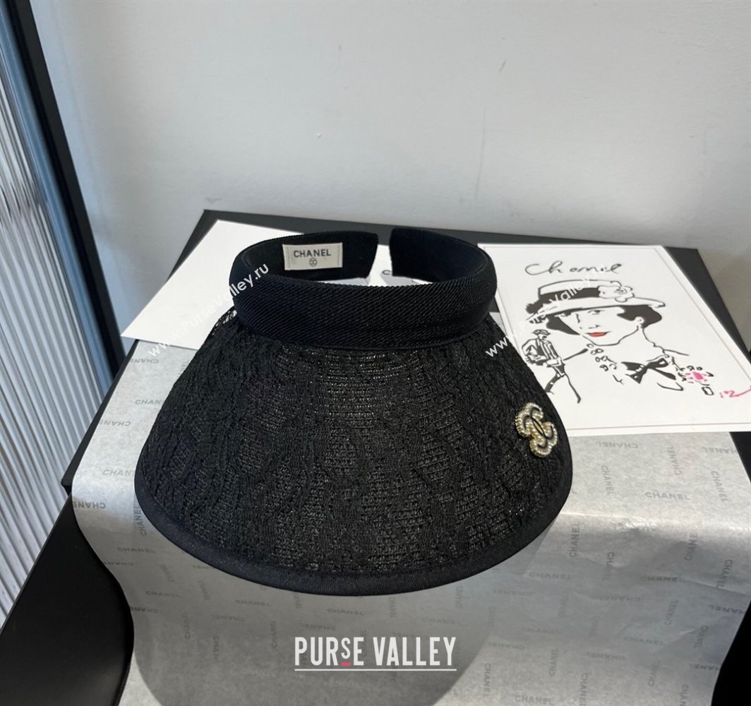 Chanel Straw Visor Hat with Strass CC Black 2025 0318 (XMN-250318074)