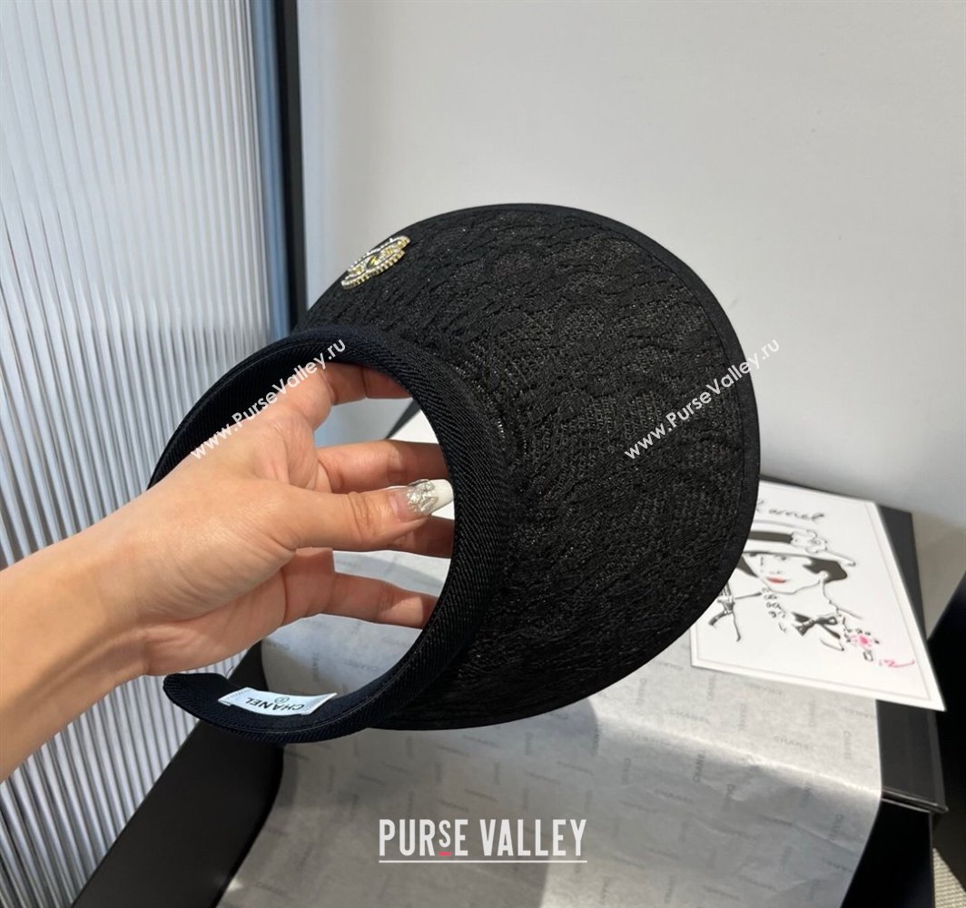 Chanel Straw Visor Hat with Strass CC Black 2025 0318 (XMN-250318074)