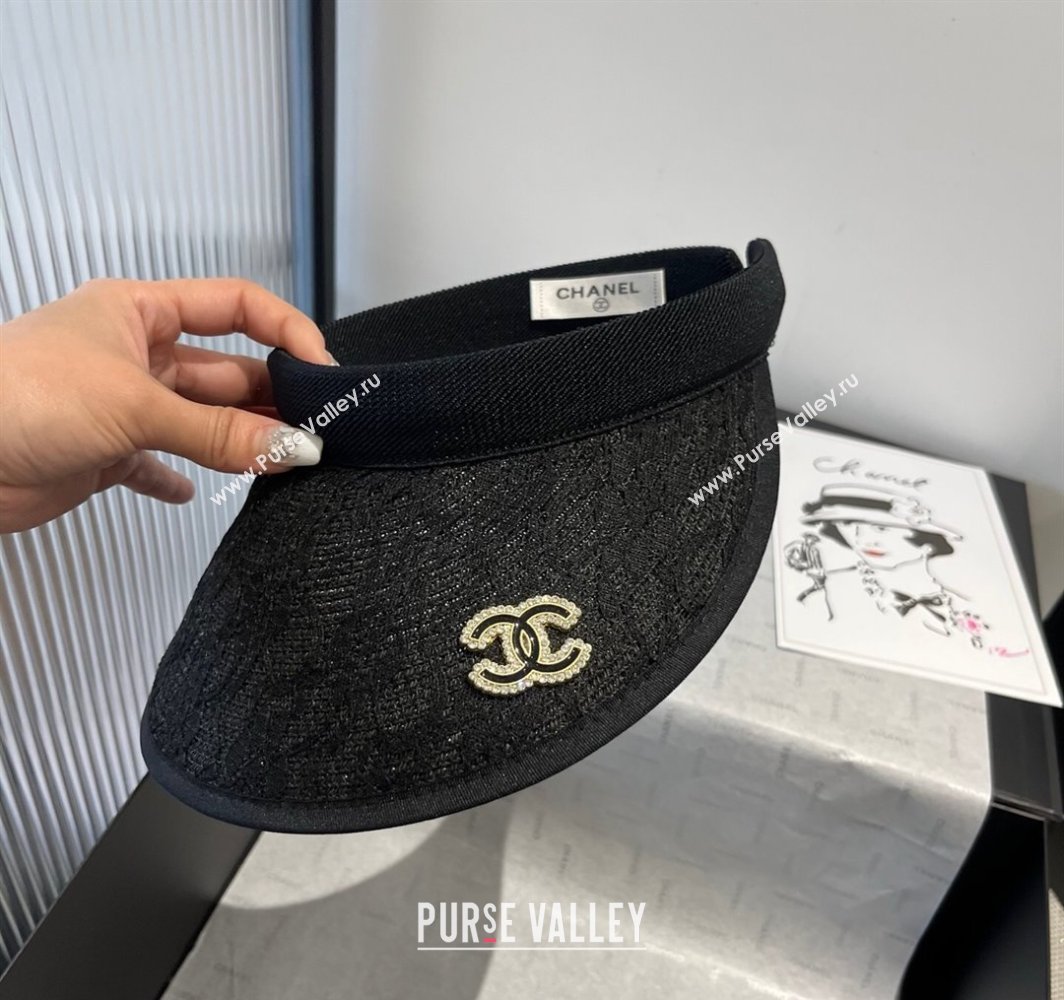Chanel Straw Visor Hat with Strass CC Black 2025 0318 (XMN-250318074)