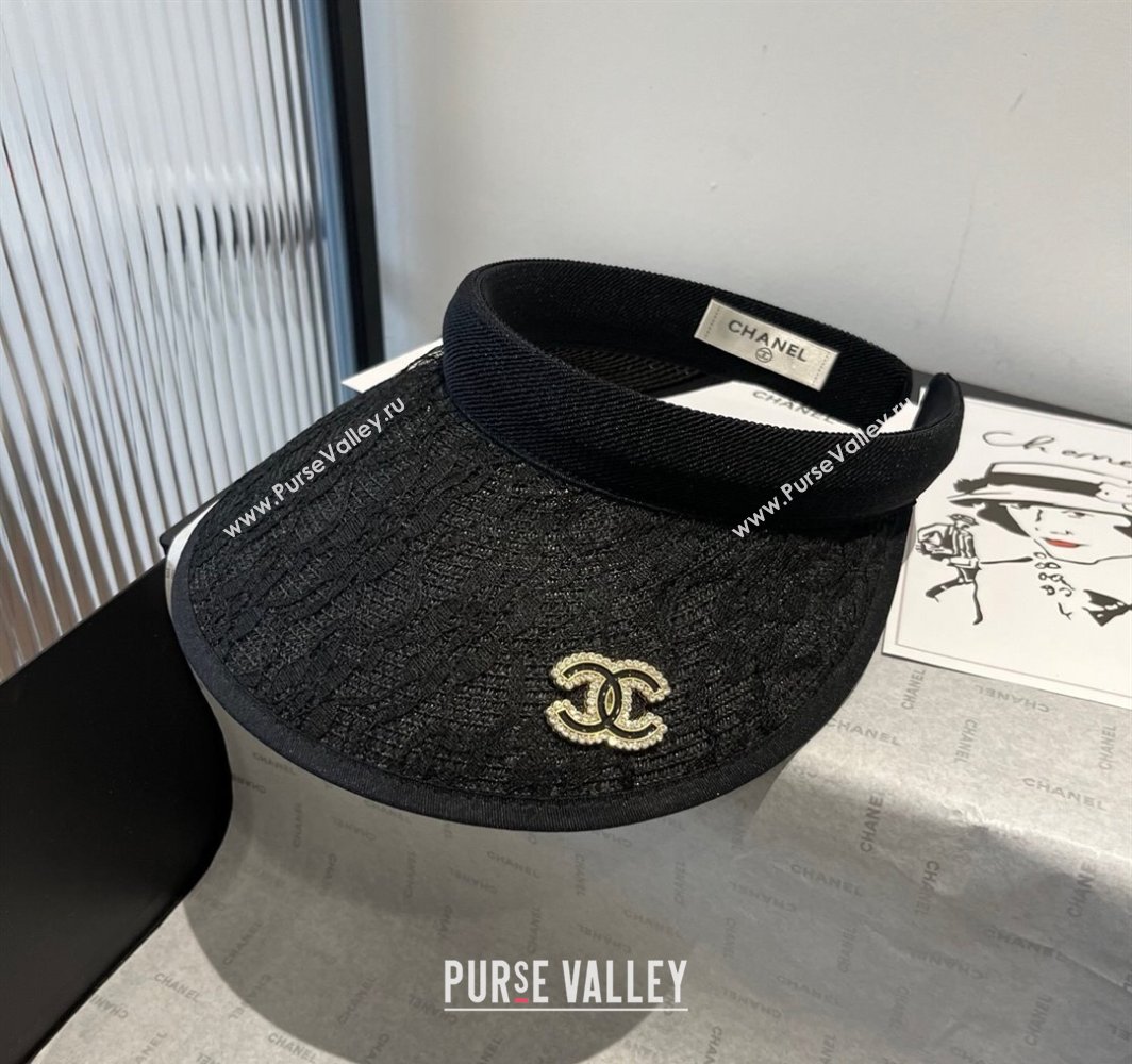 Chanel Straw Visor Hat with Strass CC Black 2025 0318 (XMN-250318074)