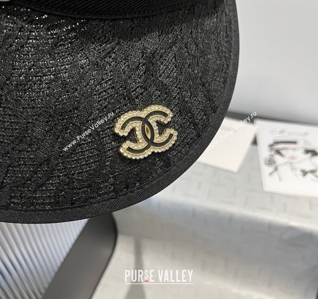 Chanel Straw Visor Hat with Strass CC Black 2025 0318 (XMN-250318074)