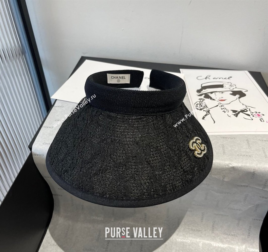 Chanel Straw Visor Hat with Strass CC Black 2025 0318 (XMN-250318074)
