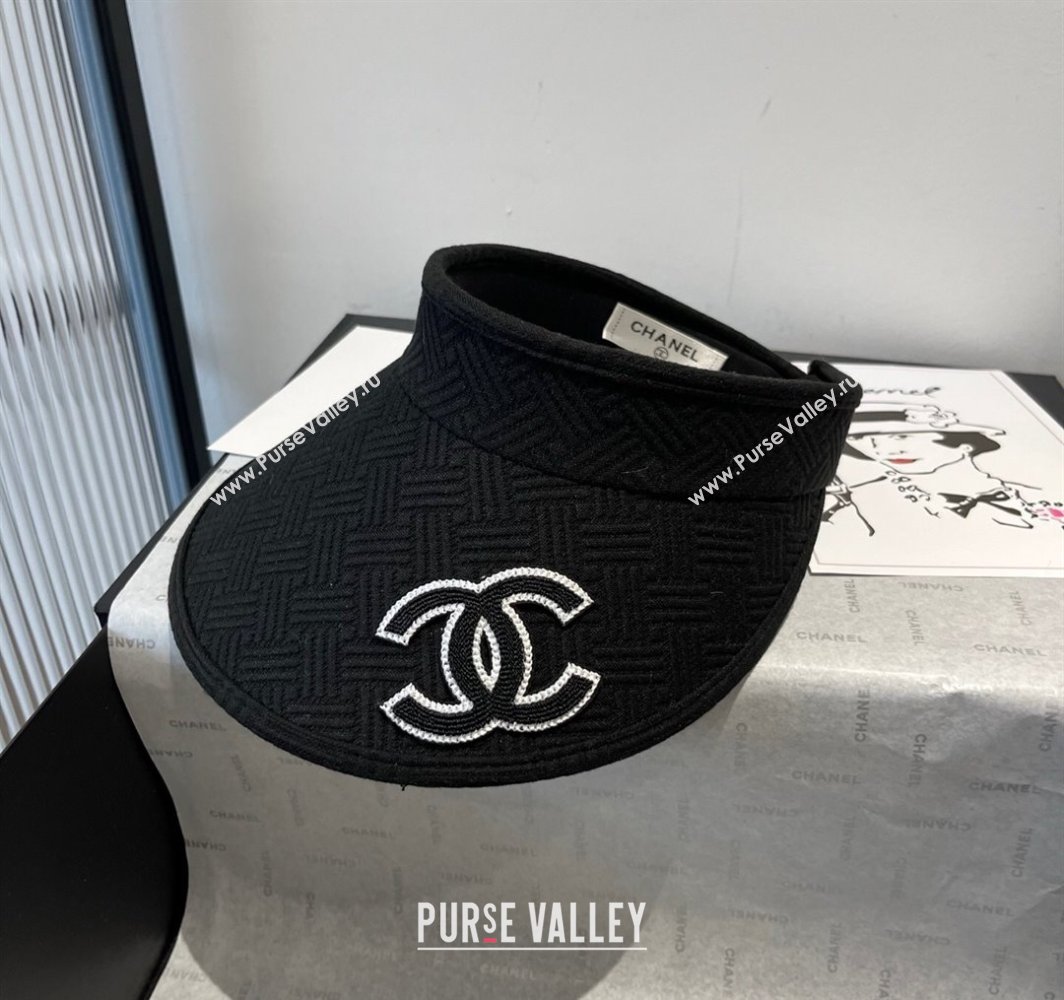 Chanel Straw Visor Hat with Maxi CC Black 2025 0318 (XMN-250318076)