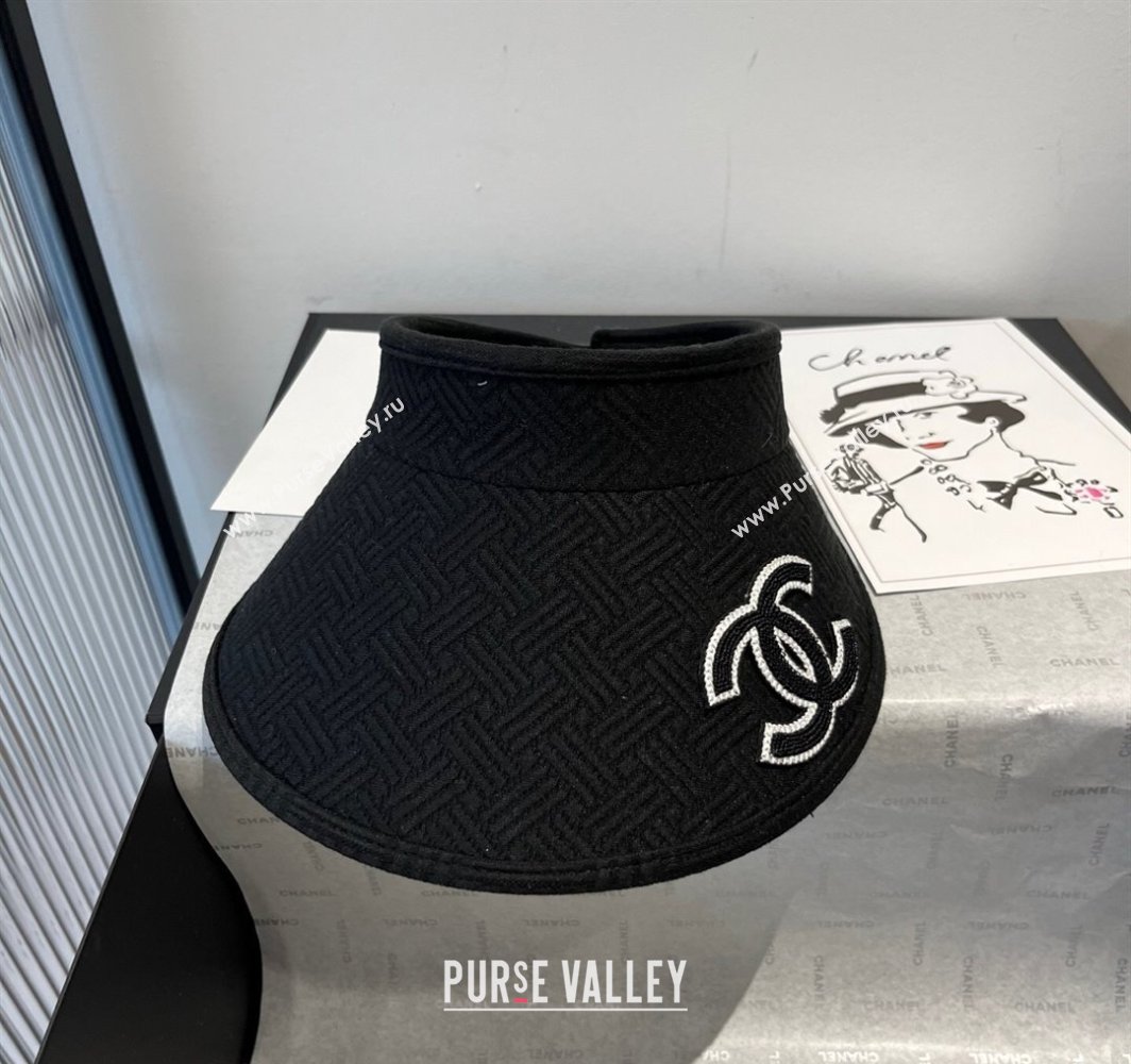 Chanel Straw Visor Hat with Maxi CC Black 2025 0318 (XMN-250318076)