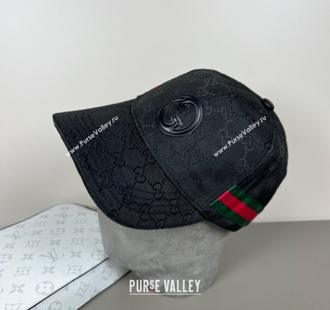Gucci GG Canvas Baseball Hat with Interlocking G and Web Black 2025 (SHI-250317065)