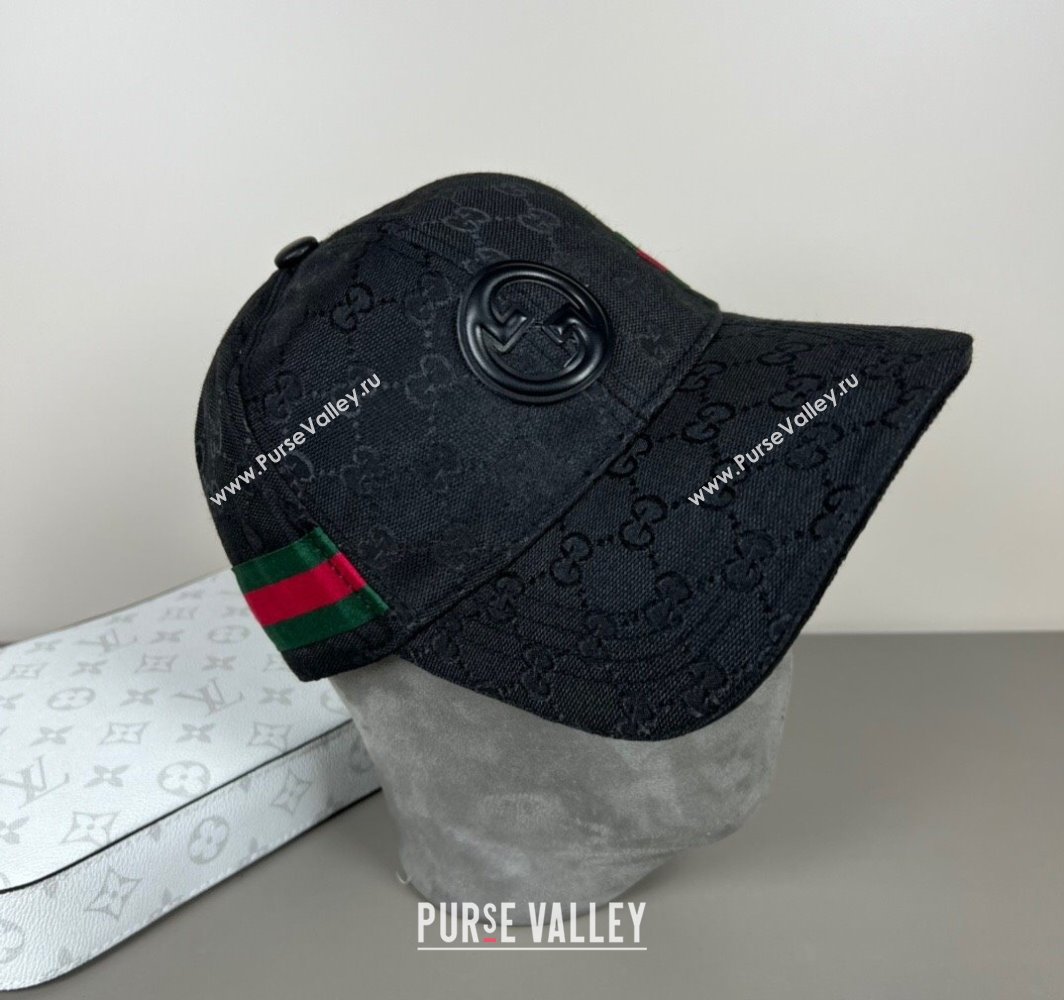Gucci GG Canvas Baseball Hat with Interlocking G and Web Black 2025 (SHI-250317065)