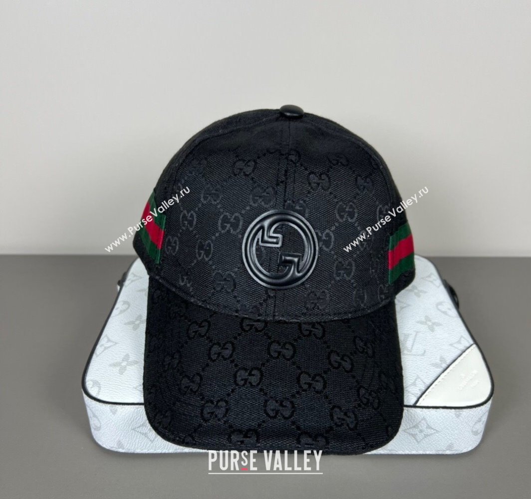 Gucci GG Canvas Baseball Hat with Interlocking G and Web Black 2025 (SHI-250317065)