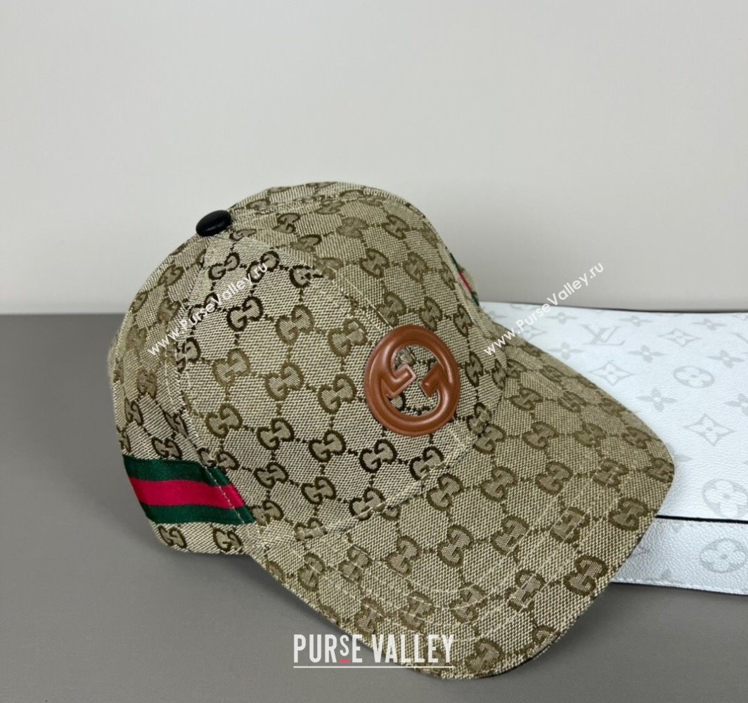 Gucci GG Canvas Baseball Hat with Interlocking G and Web Beige 2025 (SHI-250317066)