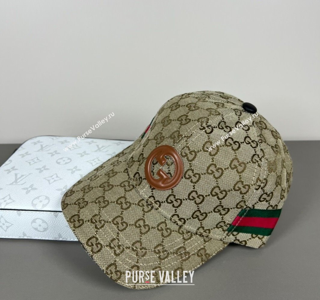 Gucci GG Canvas Baseball Hat with Interlocking G and Web Beige 2025 (SHI-250317066)