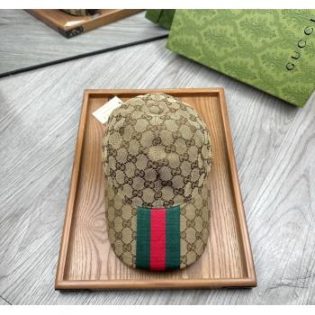 Gucci GG Canvas Baseball Hat with Web Beige 2025 0317 (MAO-250317067)