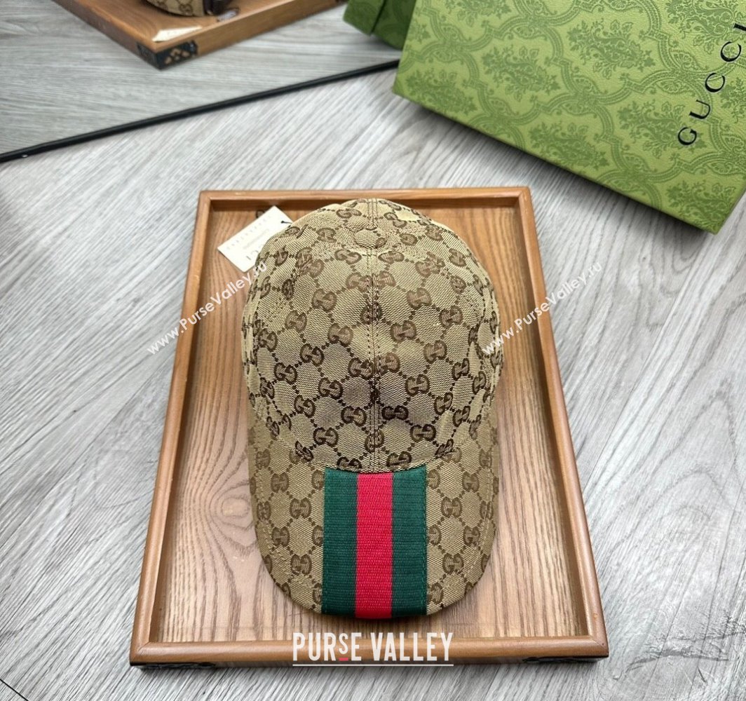 Gucci GG Canvas Baseball Hat with Web Beige 2025 0317 (MAO-250317067)