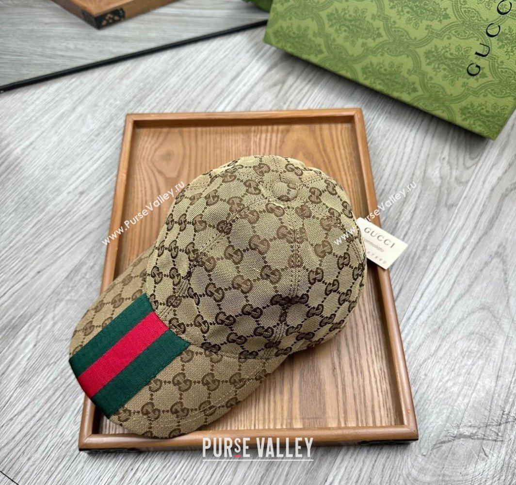 Gucci GG Canvas Baseball Hat with Web Beige 2025 0317 (MAO-250317067)