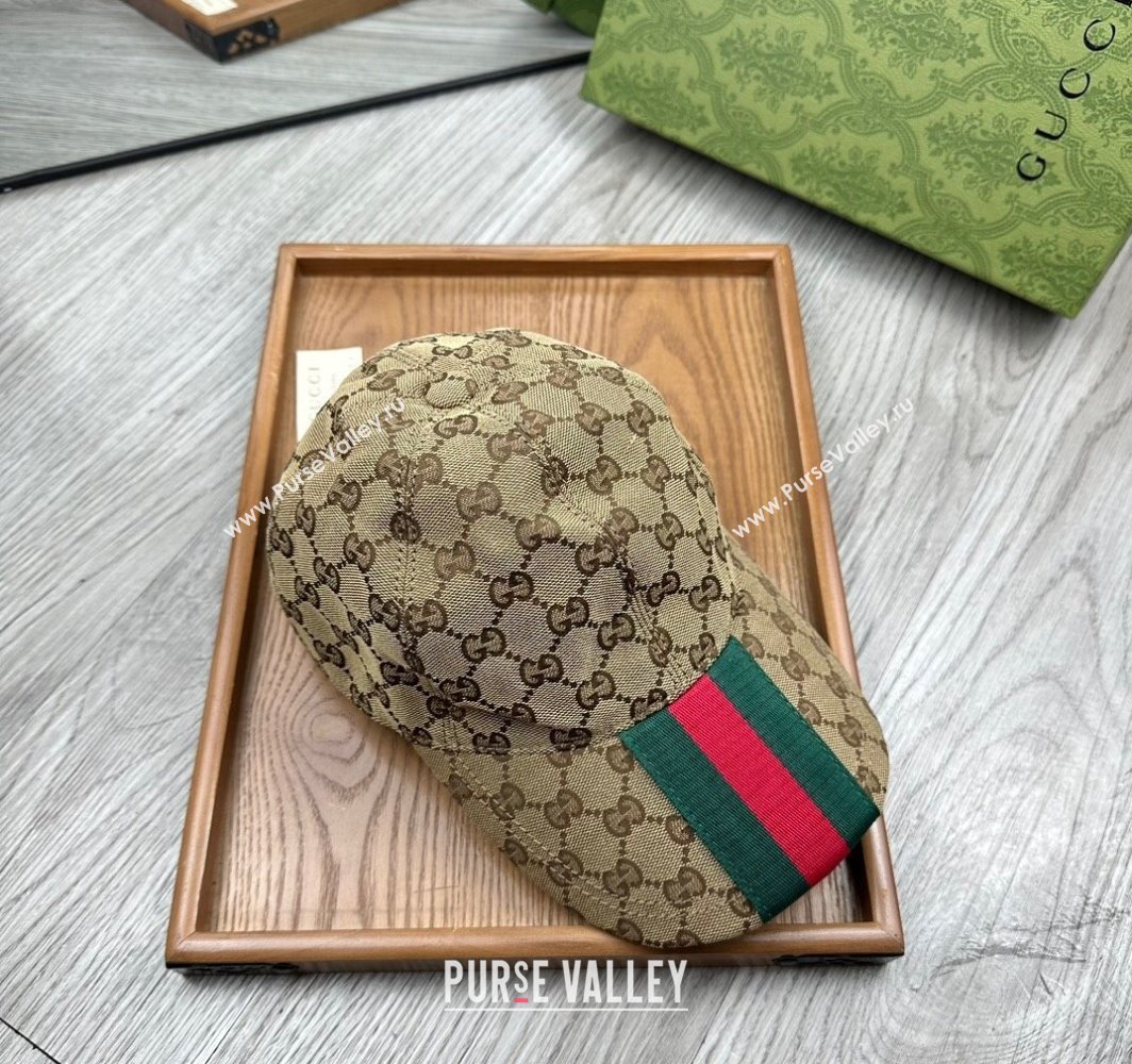 Gucci GG Canvas Baseball Hat with Web Beige 2025 0317 (MAO-250317067)