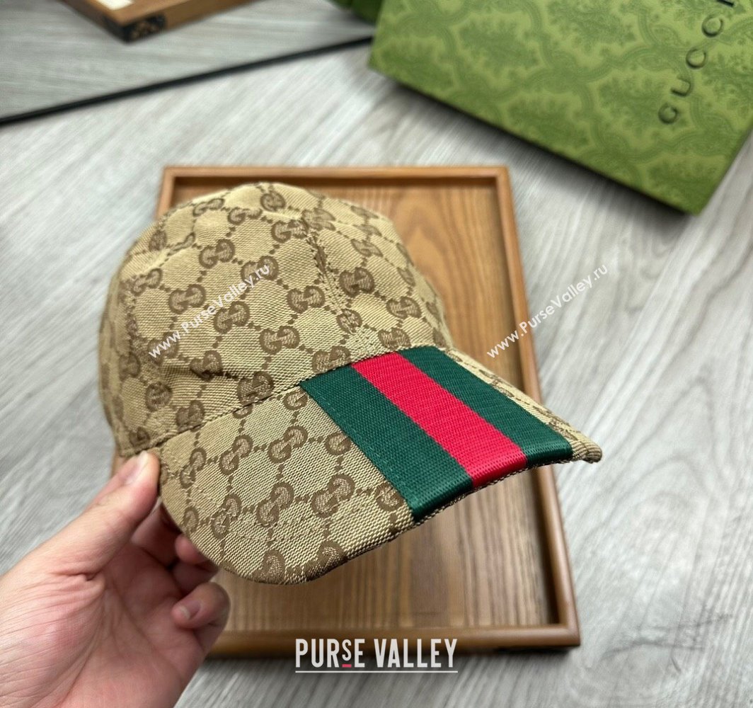 Gucci GG Canvas Baseball Hat with Web Beige 2025 0317 (MAO-250317067)