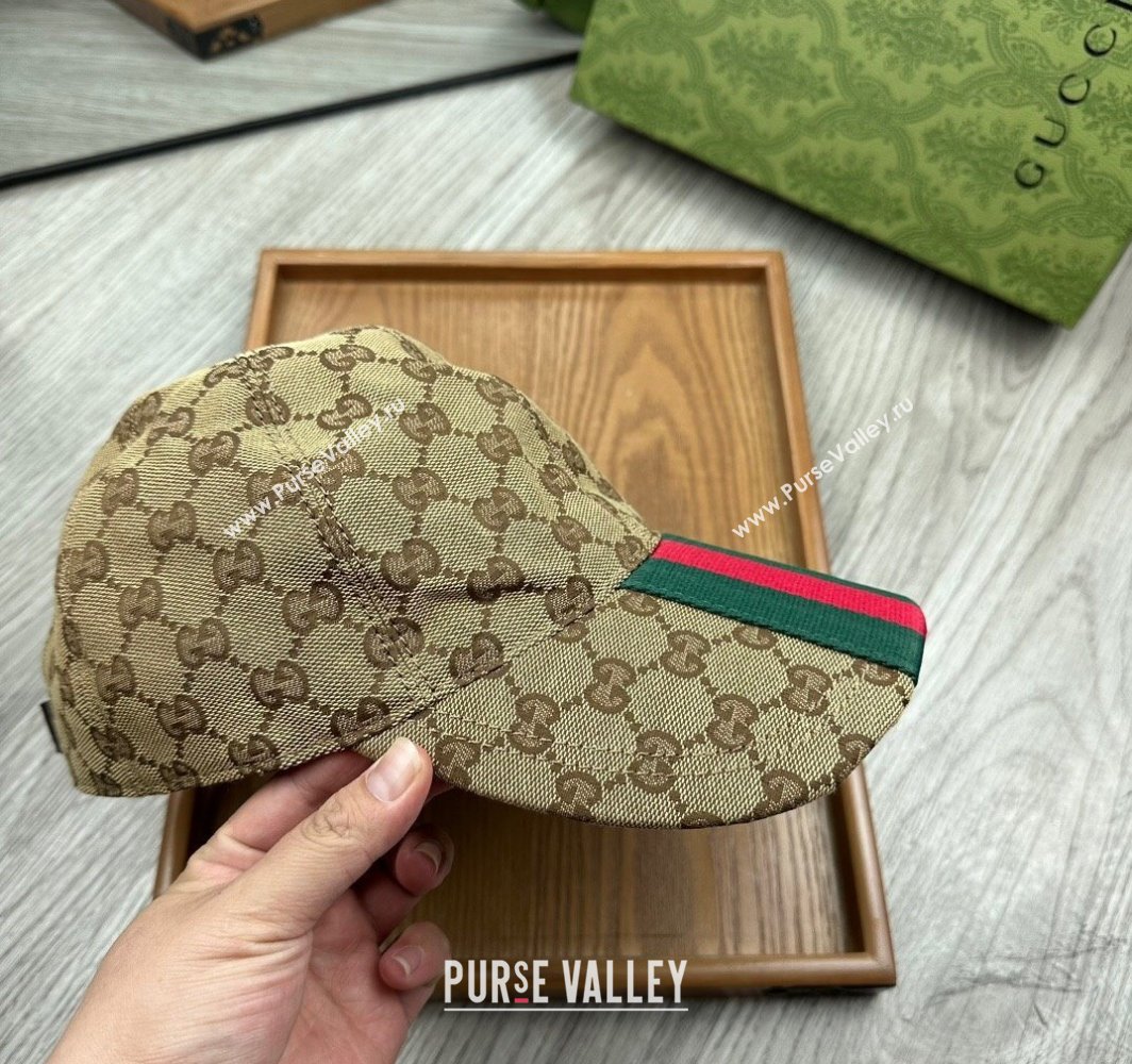 Gucci GG Canvas Baseball Hat with Web Beige 2025 0317 (MAO-250317067)
