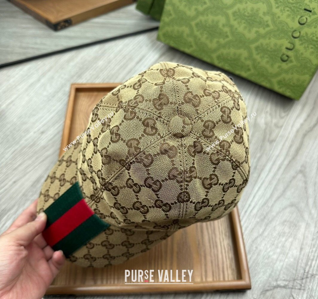 Gucci GG Canvas Baseball Hat with Web Beige 2025 0317 (MAO-250317067)