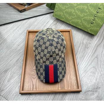 Gucci GG Canvas Baseball Hat with Web Grey/Blue 2025 0317 (MAO-250317069)