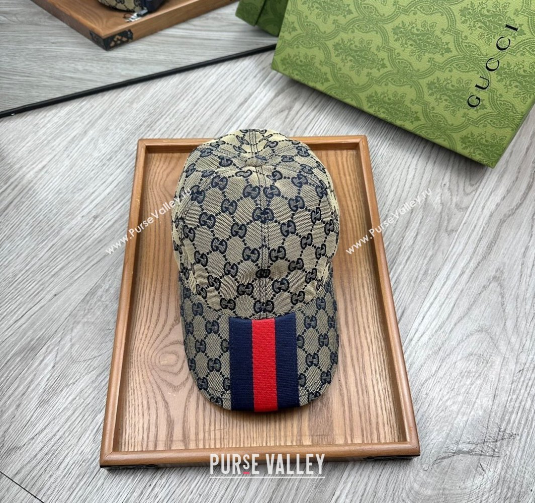 Gucci GG Canvas Baseball Hat with Web Grey/Blue 2025 0317 (MAO-250317069)