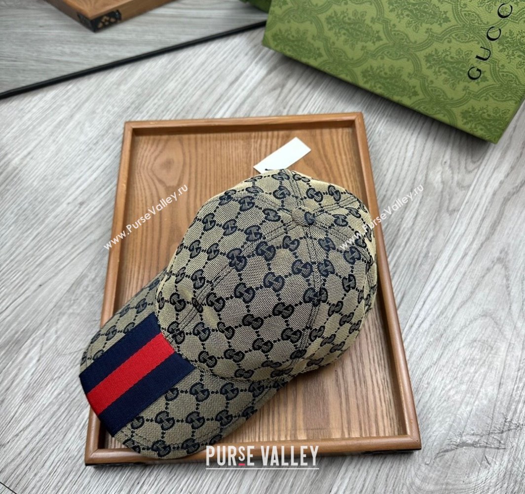 Gucci GG Canvas Baseball Hat with Web Grey/Blue 2025 0317 (MAO-250317069)