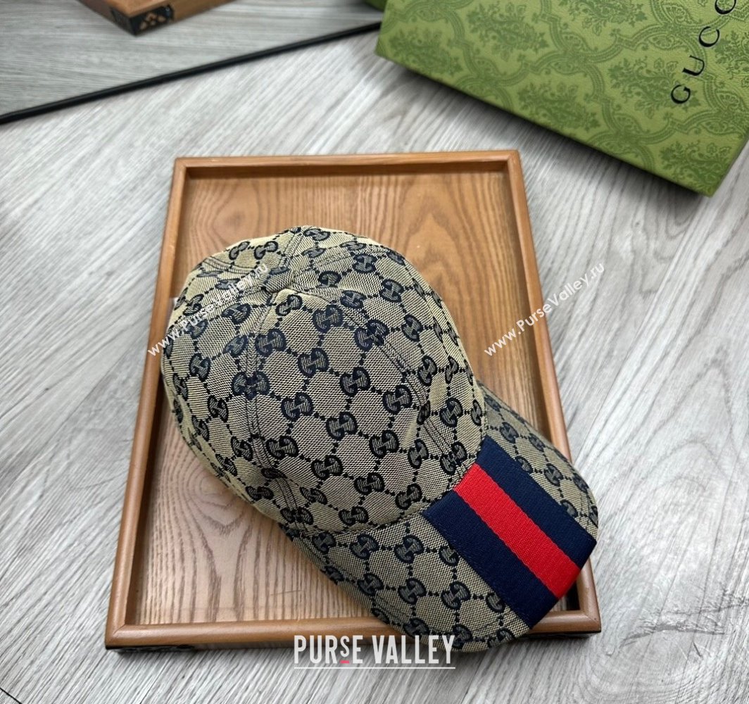 Gucci GG Canvas Baseball Hat with Web Grey/Blue 2025 0317 (MAO-250317069)