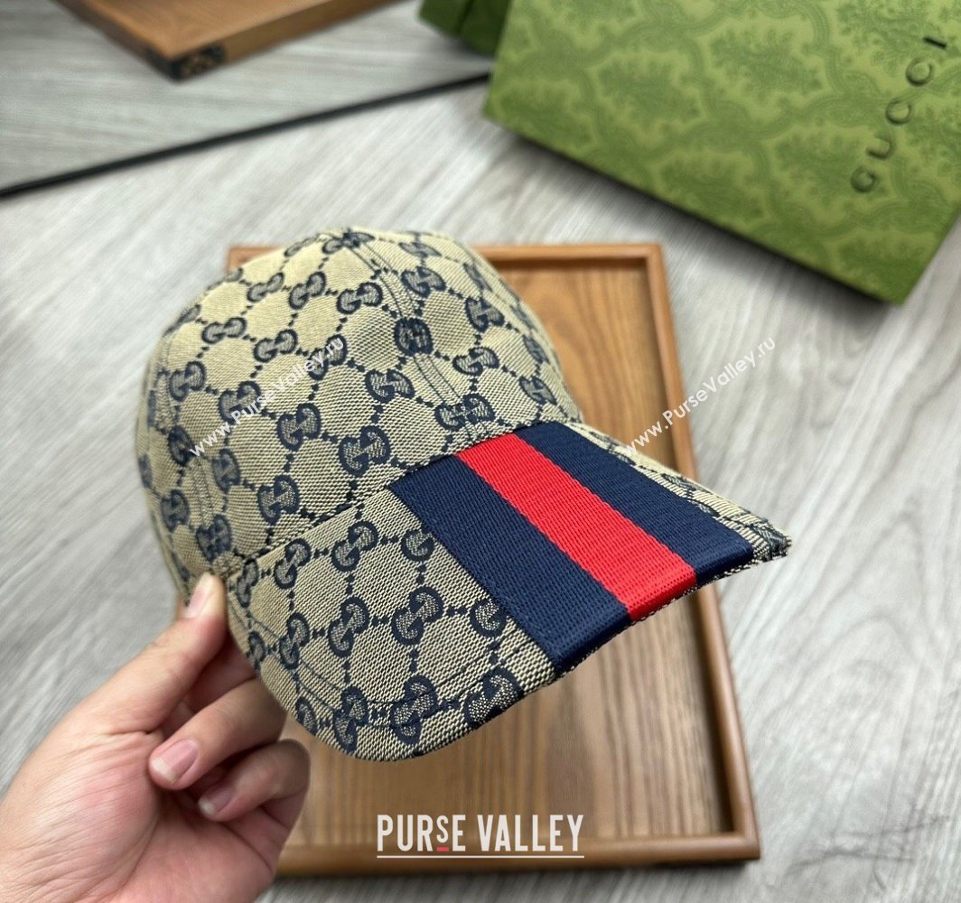 Gucci GG Canvas Baseball Hat with Web Grey/Blue 2025 0317 (MAO-250317069)