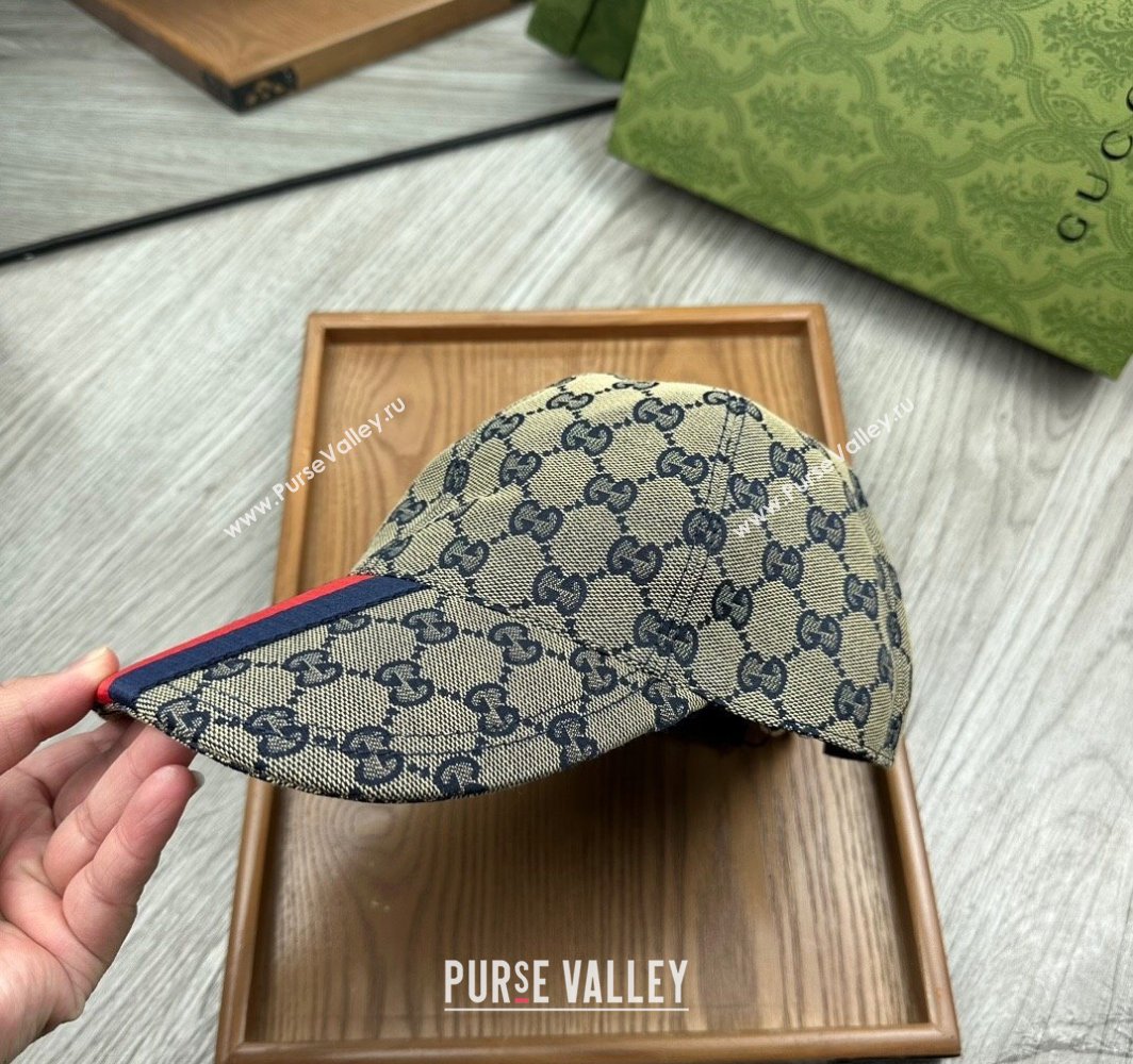 Gucci GG Canvas Baseball Hat with Web Grey/Blue 2025 0317 (MAO-250317069)