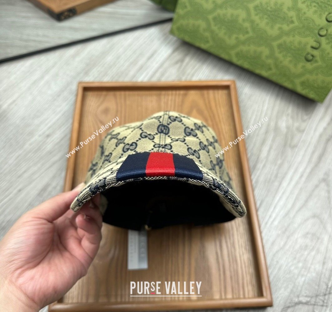 Gucci GG Canvas Baseball Hat with Web Grey/Blue 2025 0317 (MAO-250317069)