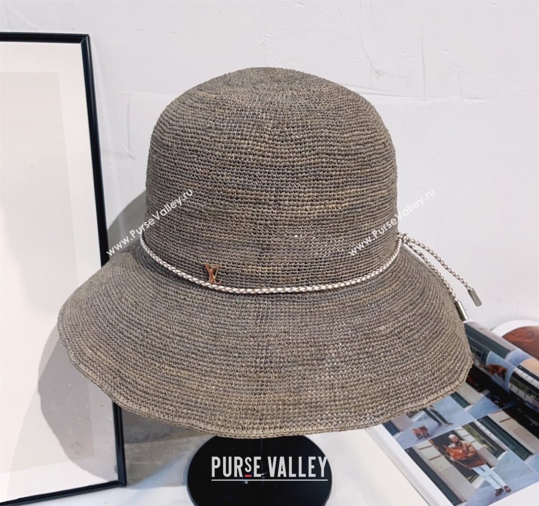 Louis Vuitton Straw Bucket Hat with Cord Trim Grey 2025 (MAO-250318039)