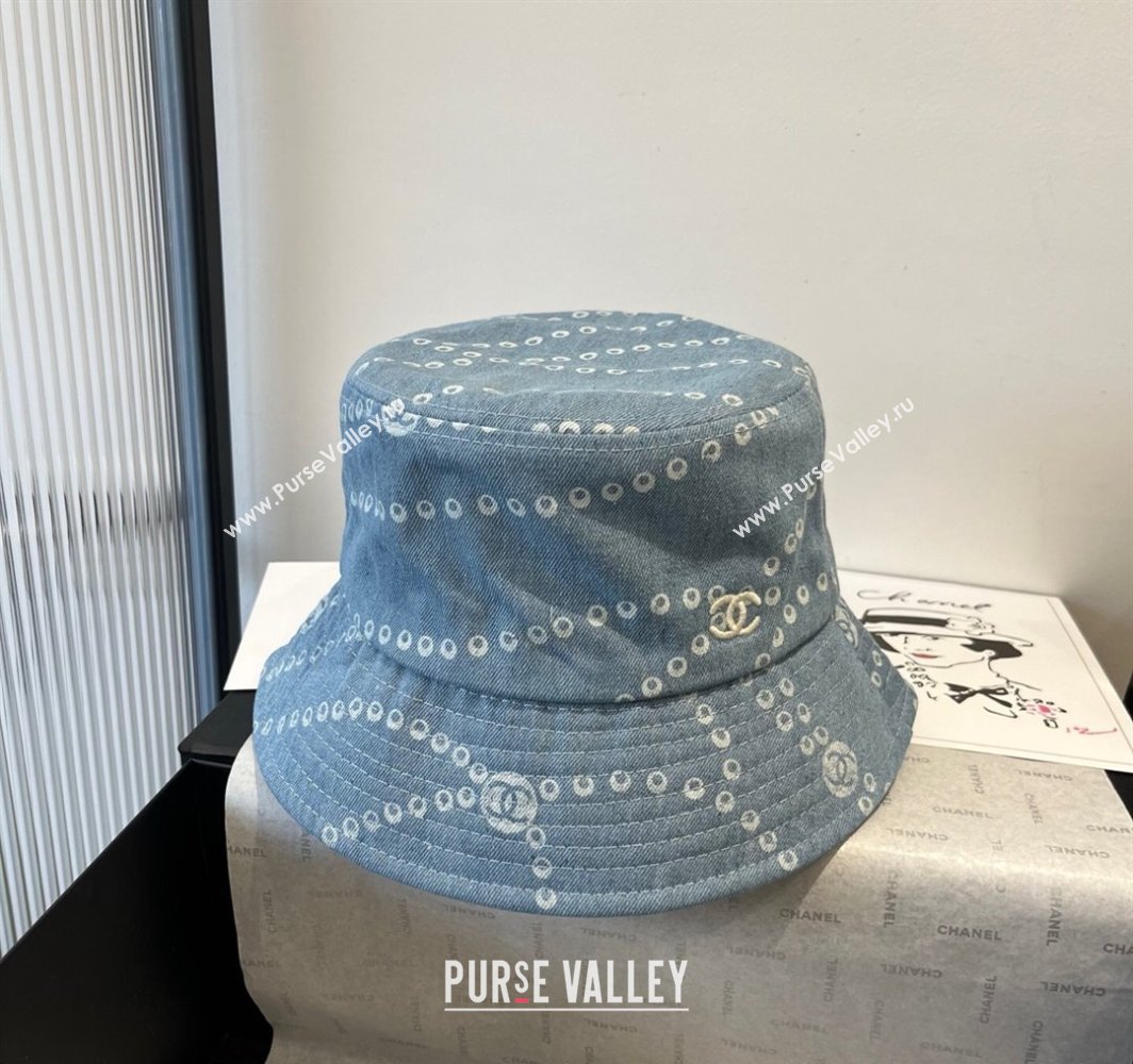 Chanel Printed Denim Bucket Hat Light Blue 2025 0318 (MAO-250318030)