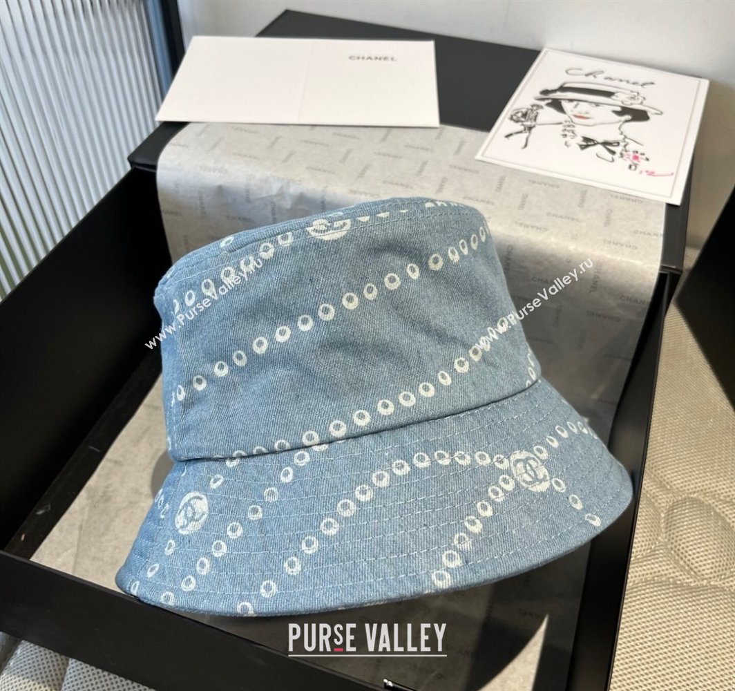Chanel Printed Denim Bucket Hat Light Blue 2025 0318 (MAO-250318030)