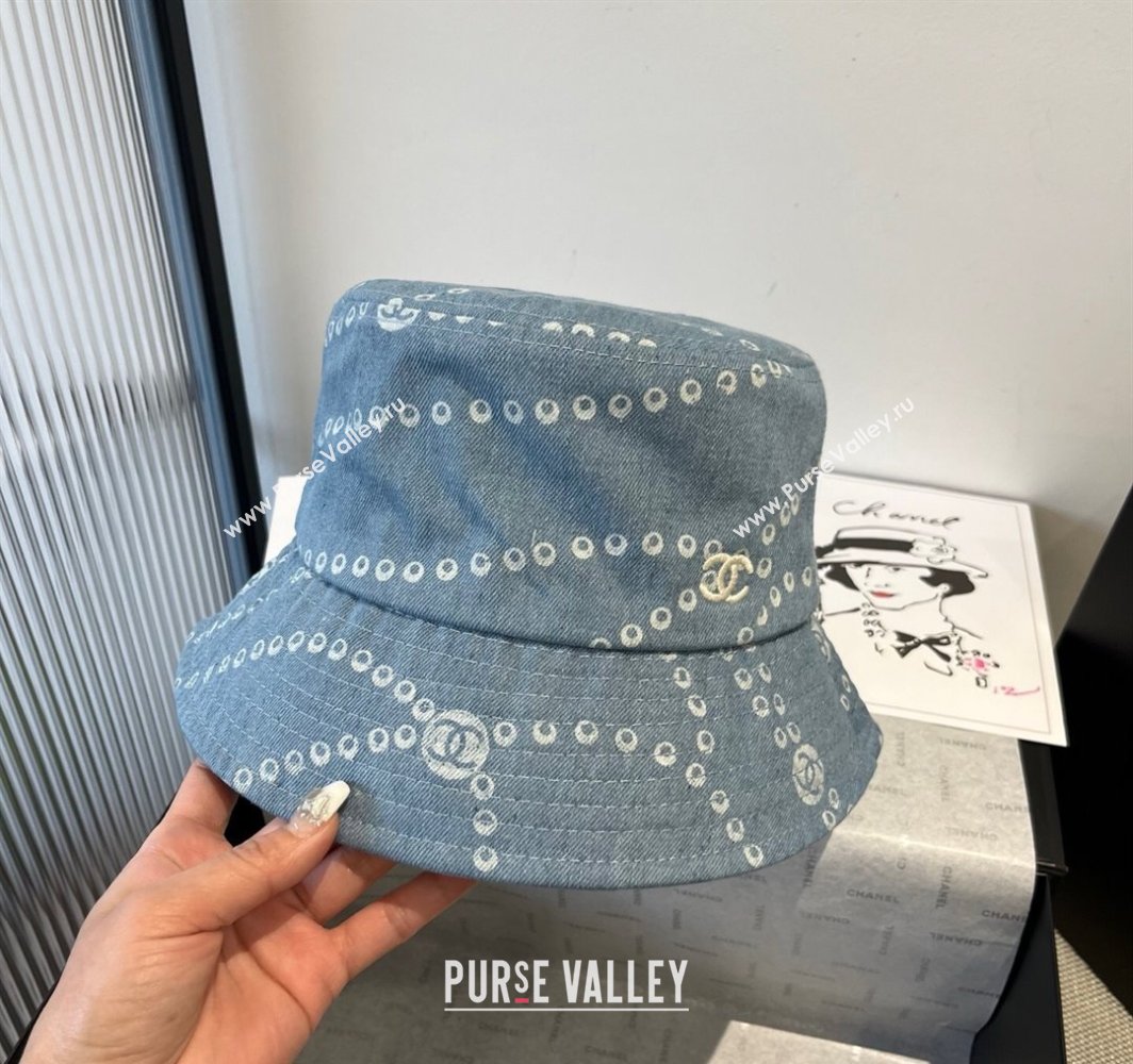 Chanel Printed Denim Bucket Hat Light Blue 2025 0318 (MAO-250318030)